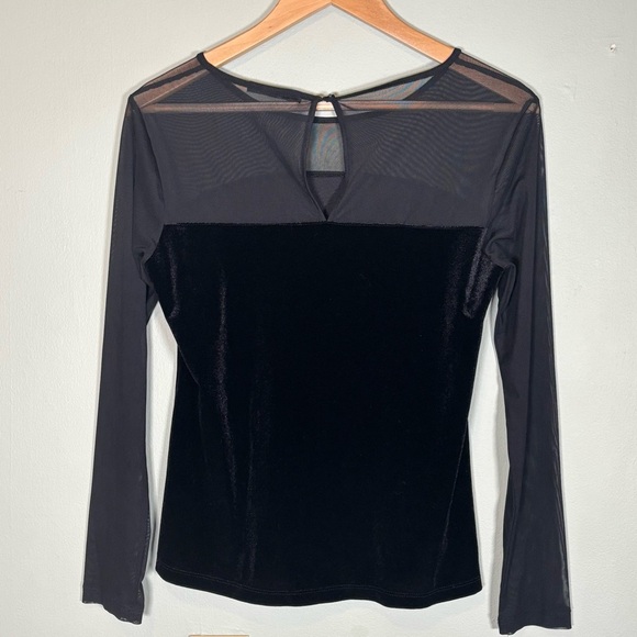 Harlowe & Graham Velvet and Mesh Long Sleeve Top-Black-Women XS - Picture 4 of 6
